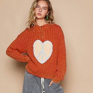 POL Cable Knit Peace Sign Patch Sweater S, M, L